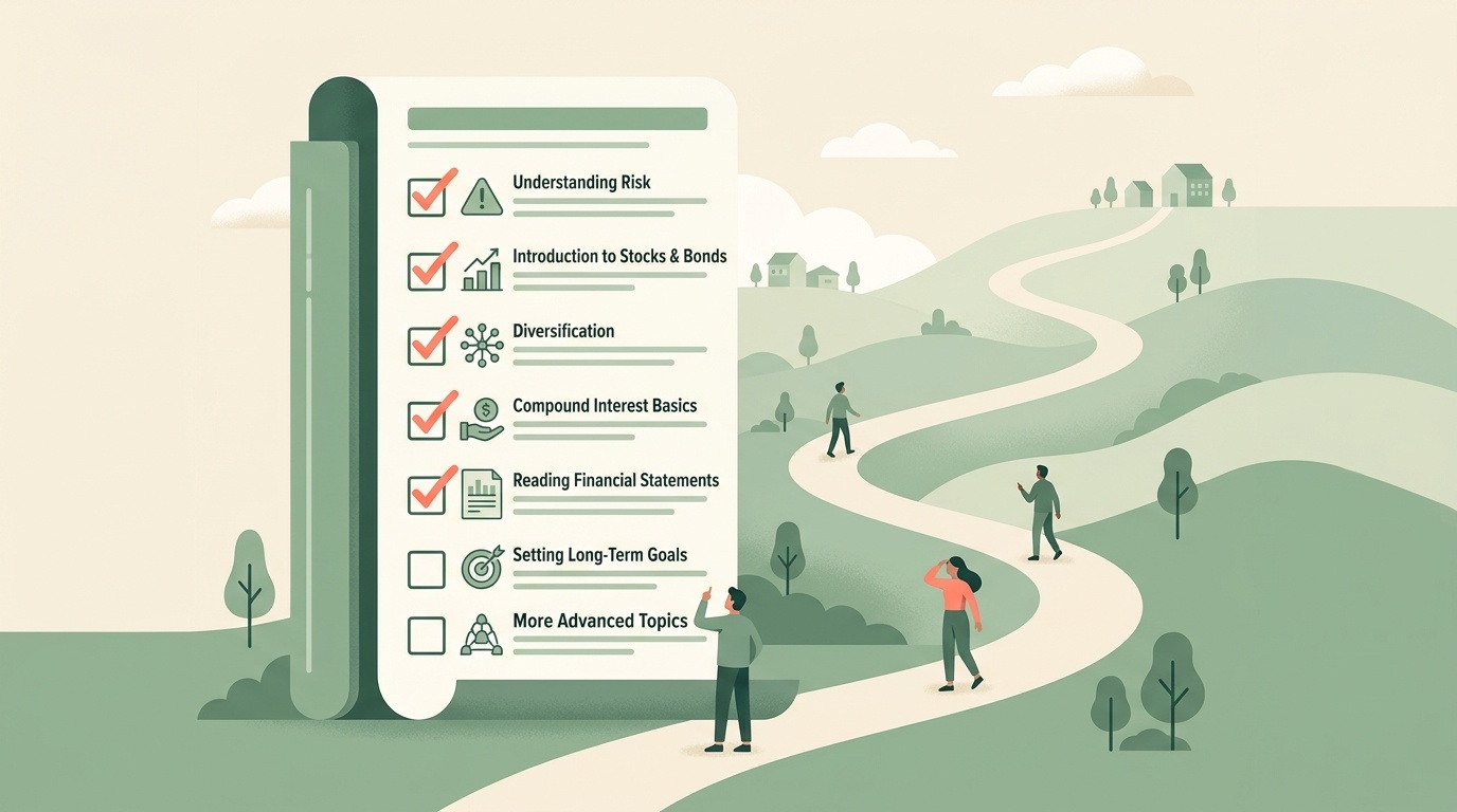 Ilustrasi checklist belajar investasi jangka panjang dengan daftar langkah