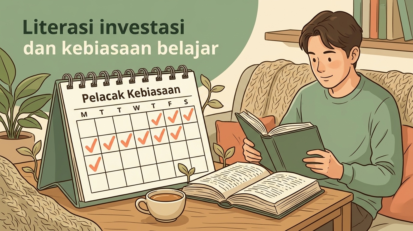 Ilustrasi literasi investasi yang tumbuh dari kebiasaan belajar rutin