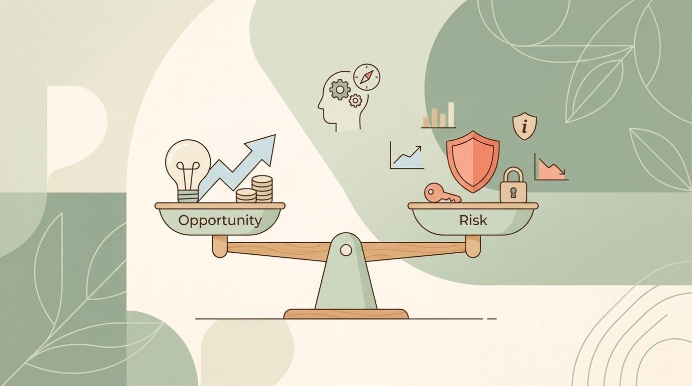 Ilustrasi menilai risiko investasi secara rasional dengan timbangan sederhana