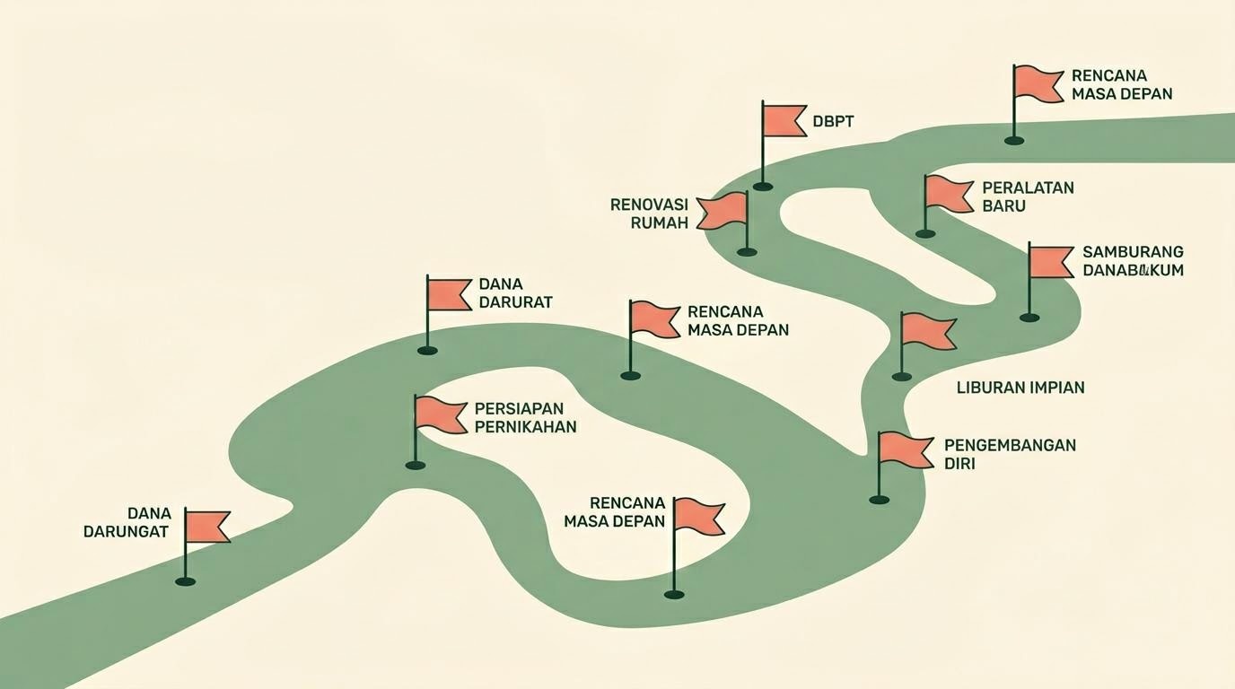 Ilustrasi edukasi investasi dasar yang dikaitkan dengan tujuan keuangan